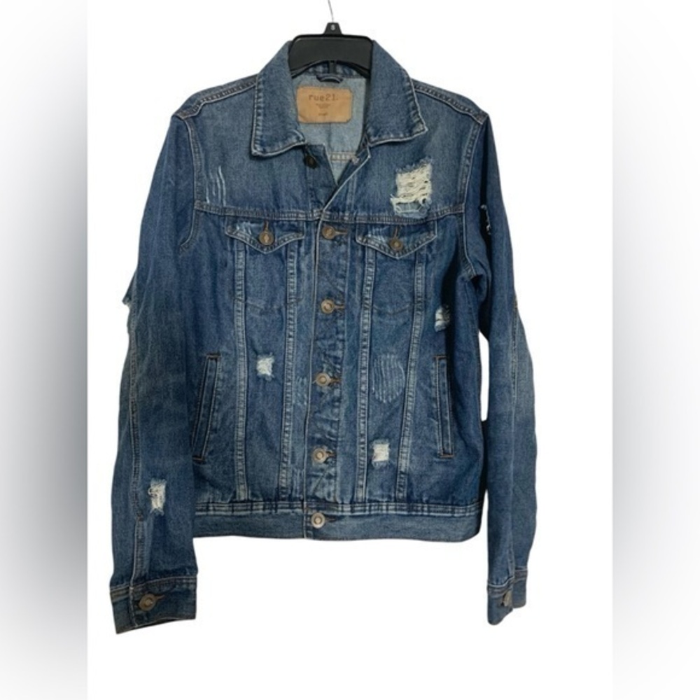 Forever 21 Rue 21 Distressed Denim Jeans Jacket Blue Small